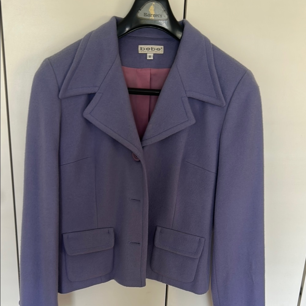 Bebe Purple Cropped Blazer with Notched Lapels
